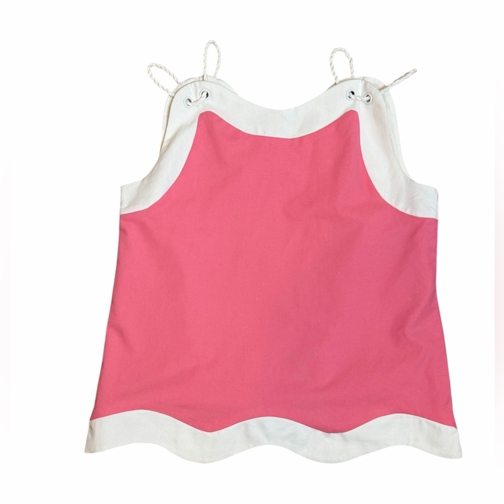 AUREUM pink white Linen Blend Sleeveless Top Scalloped Hem Rope Straps Medium - Picture 3 of 8